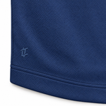Load image into Gallery viewer, Close-up of the tonal logo and hem stitching on The Standard Crew in Navy