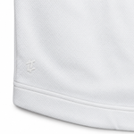 Load image into Gallery viewer, Close-up of the tonal logo and hem stitching on The Standard Crew in White