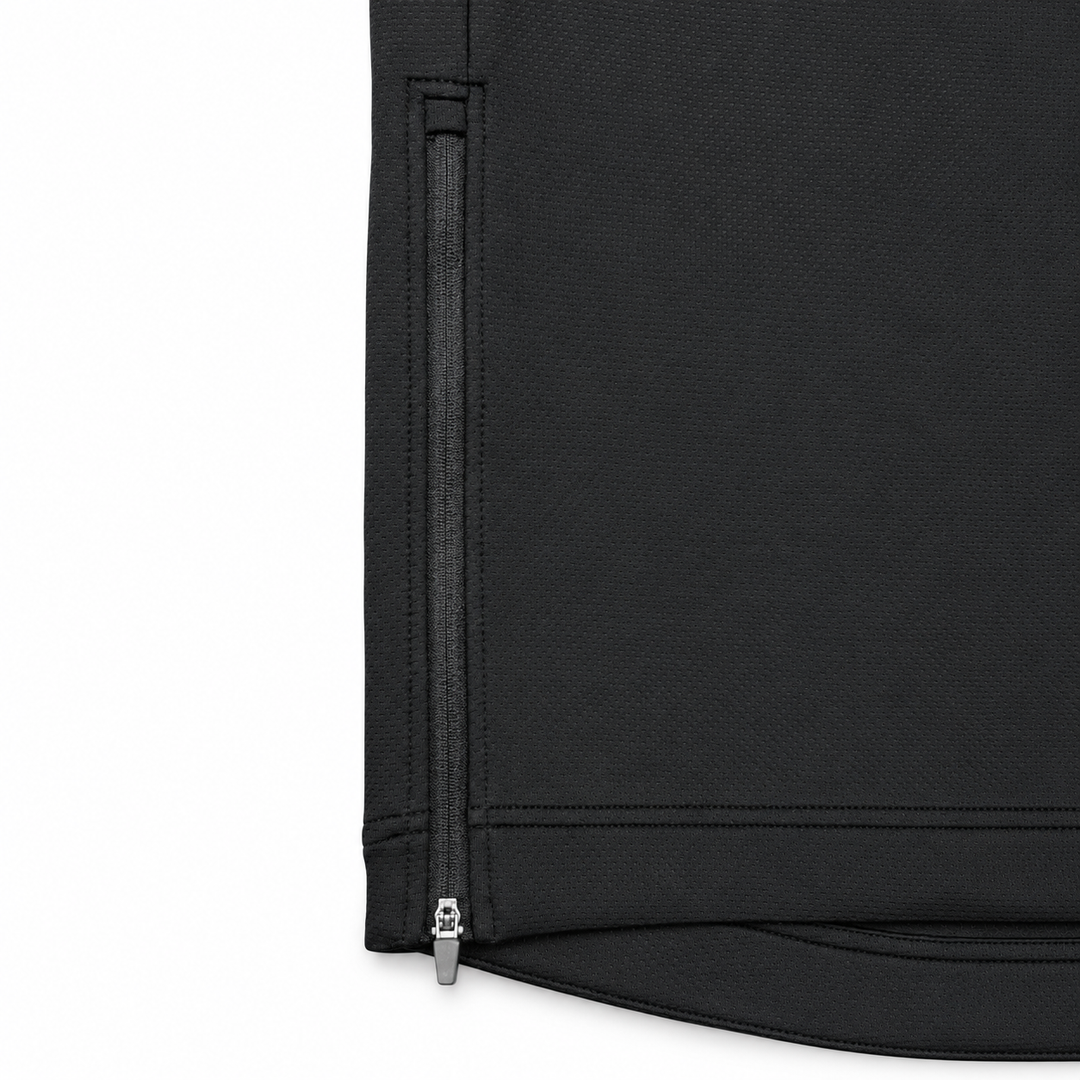 The Standard Crew in Black, side zipper detail